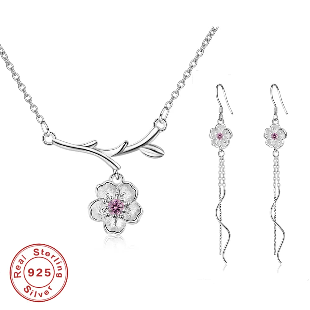 925 Sterling Silver Sakura Tassel Jewelry Set