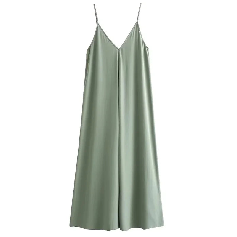 Sleeveless slip dress with thin straps.