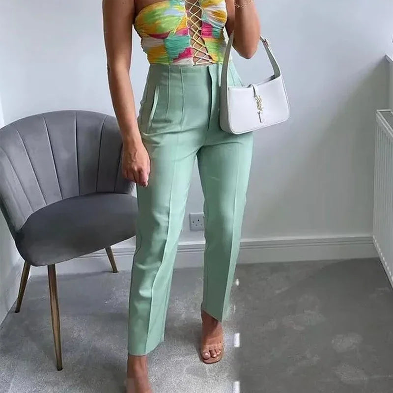 Elegant High Waisted Pants in Neutral Tones