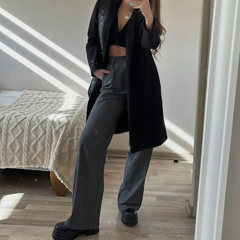 Formal Striped Baggy Pants