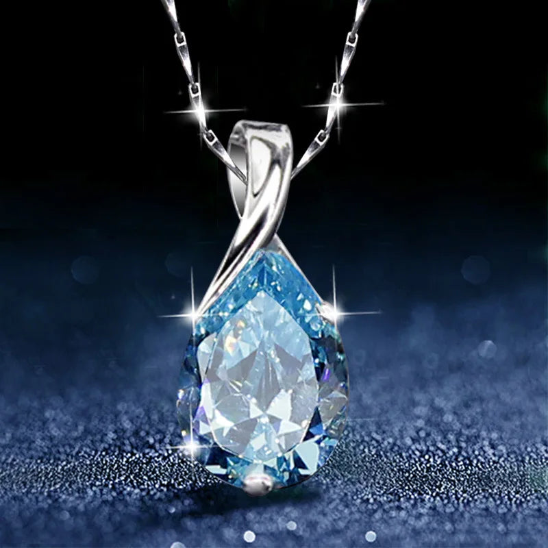925 Sterling Silver Angel Tears Blue Crystal