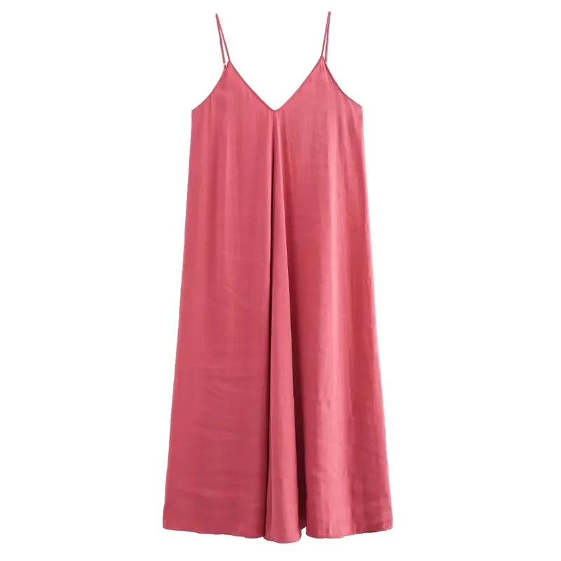 Sleeveless slip dress with thin straps.