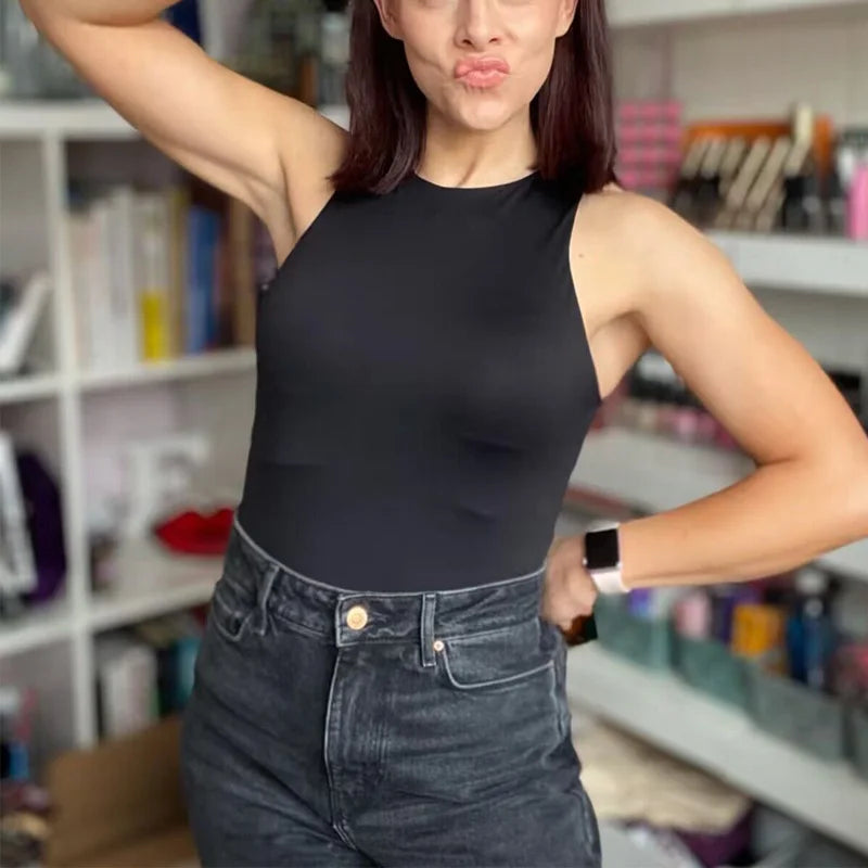 Casual Style Sleeveless Bodysuit
