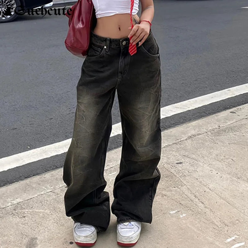 Low-waisted, baggy, punk Y2k style jeans