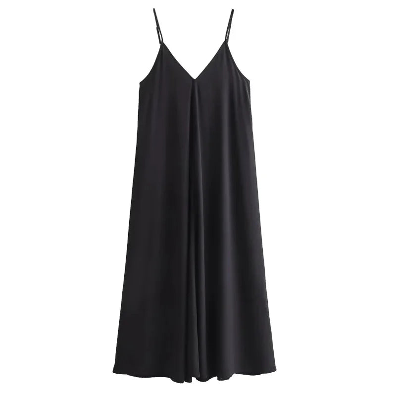 Sleeveless slip dress with thin straps.