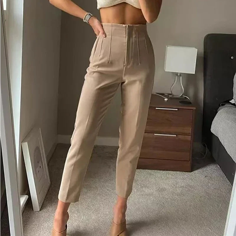 Elegant High Waisted Pants in Neutral Tones