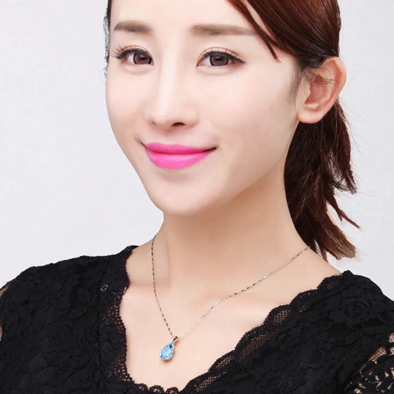 925 Sterling Silver Angel Tears Blue Crystal