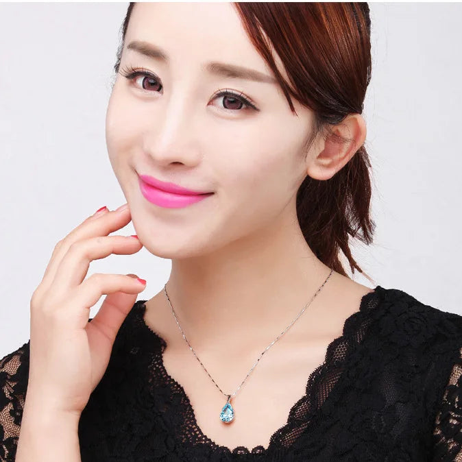 925 Sterling Silver Angel Tears Blue Crystal
