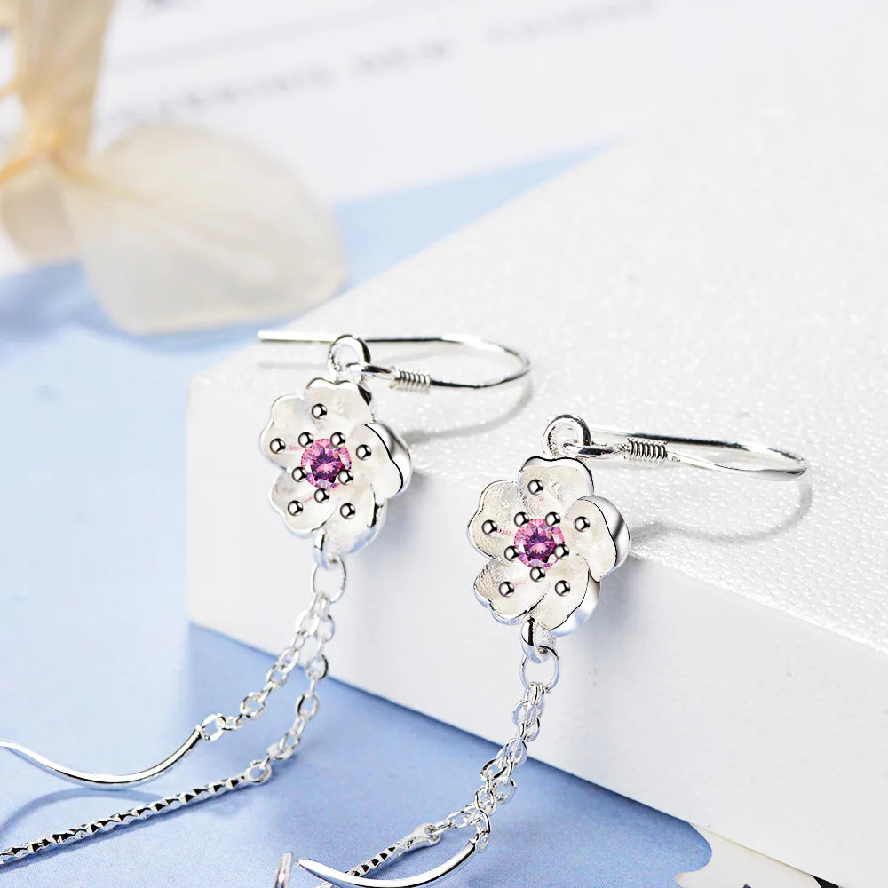 925 Sterling Silver Sakura Tassel Jewelry Set