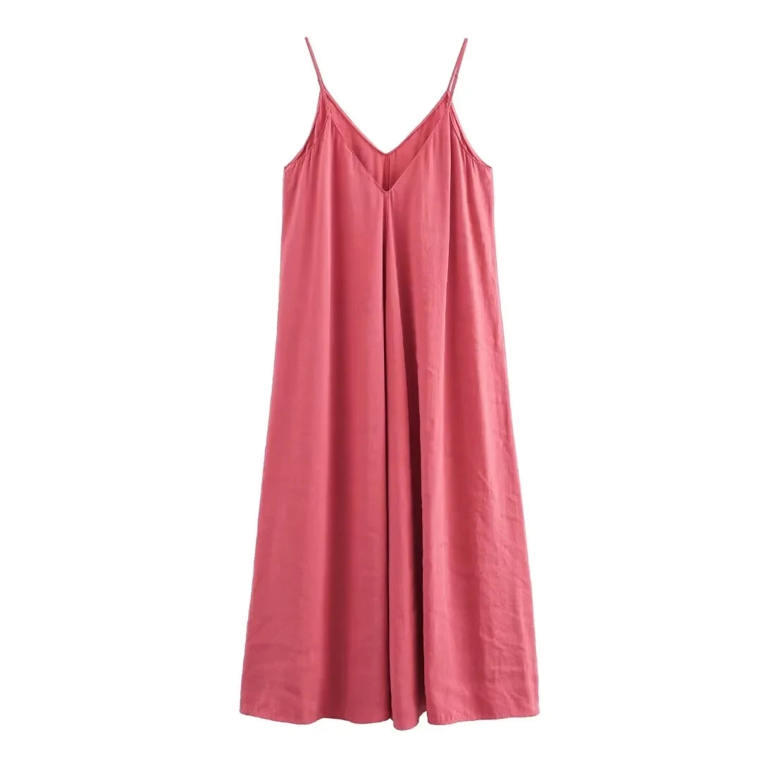 Sleeveless slip dress with thin straps.