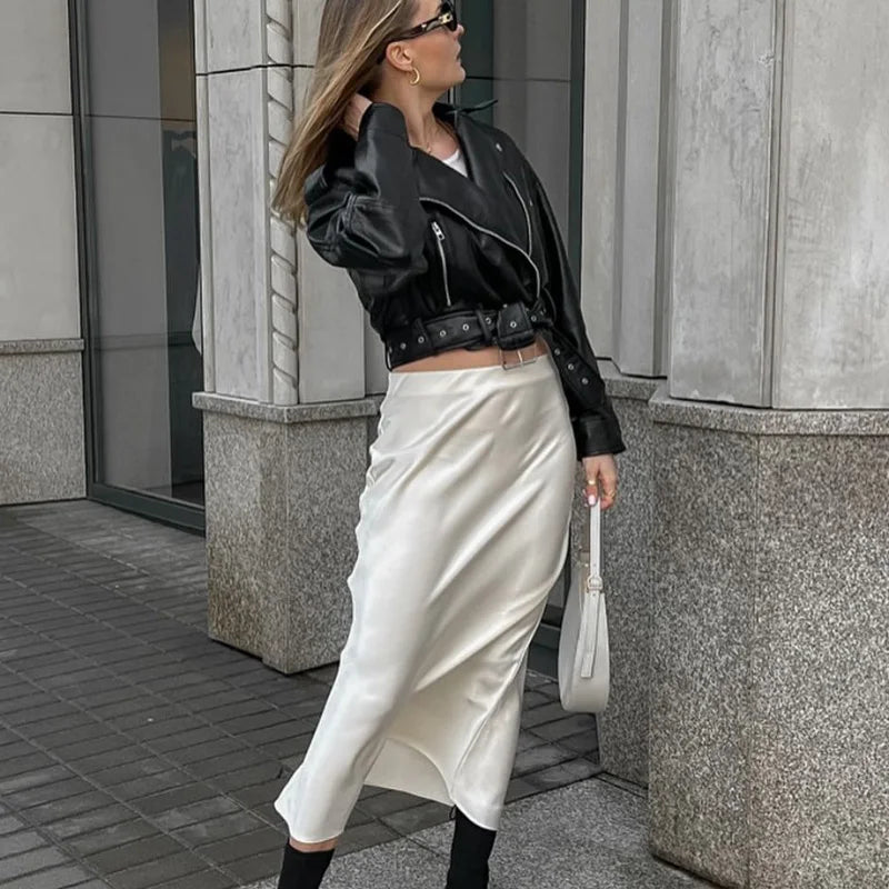 Women's High Waisted Satin Maxi Skirt