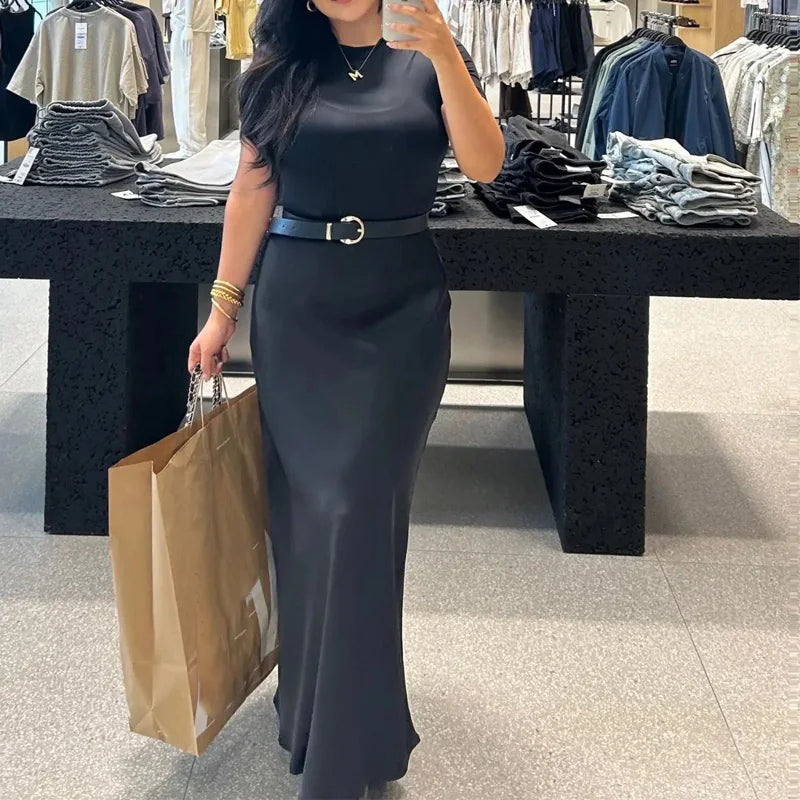 Women's High Waisted Satin Maxi Skirt
