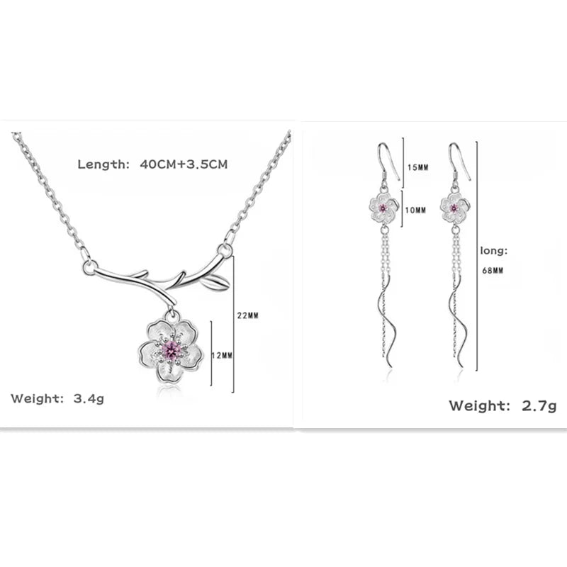 925 Sterling Silver Sakura Tassel Jewelry Set