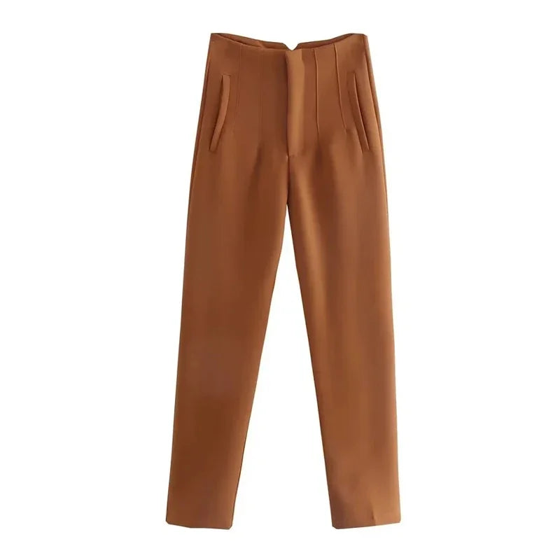 Elegant High Waisted Pants in Neutral Tones