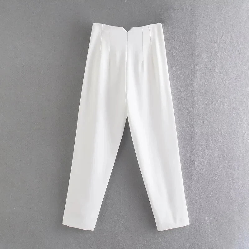 Elegant High Waisted Pants in Neutral Tones