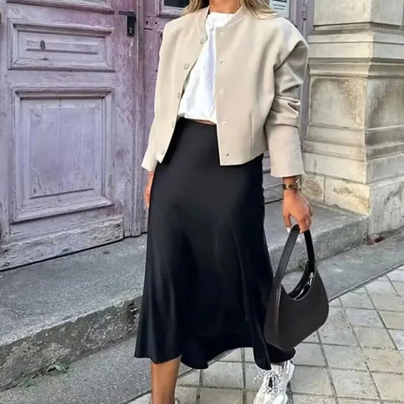 Women's High Waisted Satin Maxi Skirt