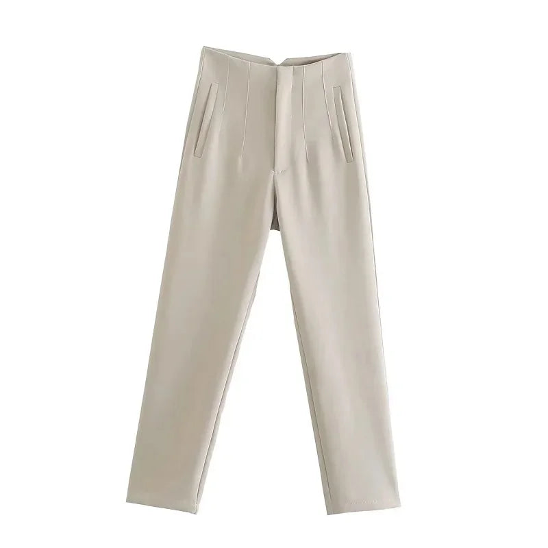 Elegant High Waisted Pants in Neutral Tones