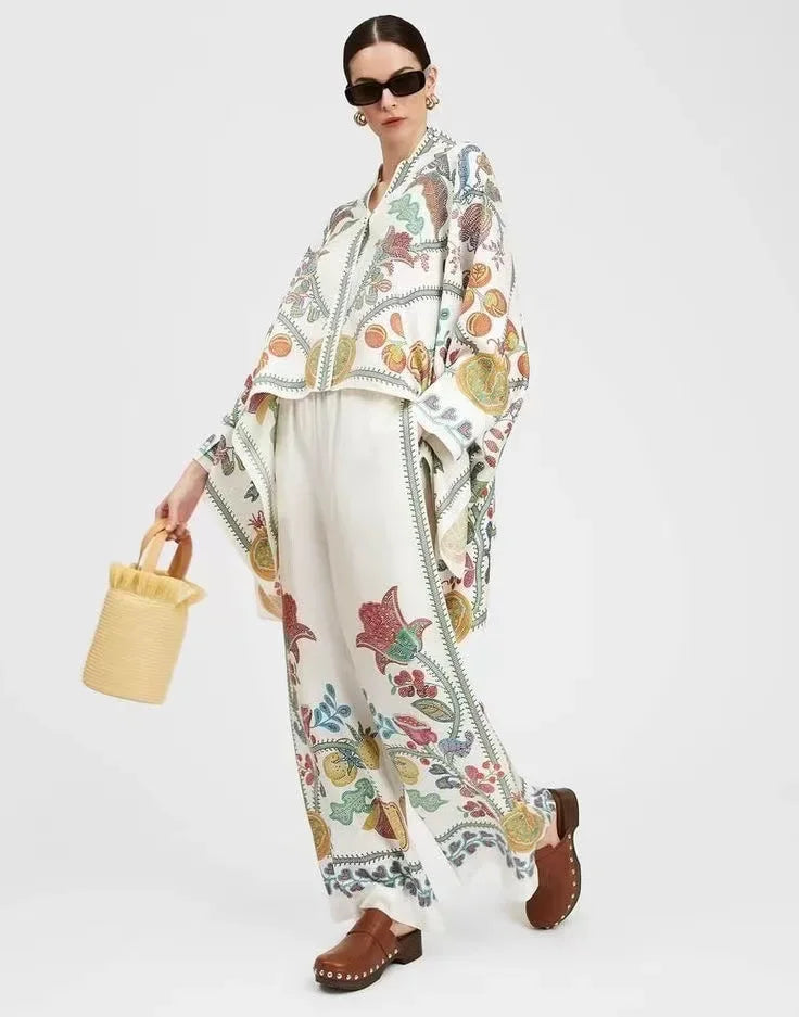 Kimono - White - Colorful Flower