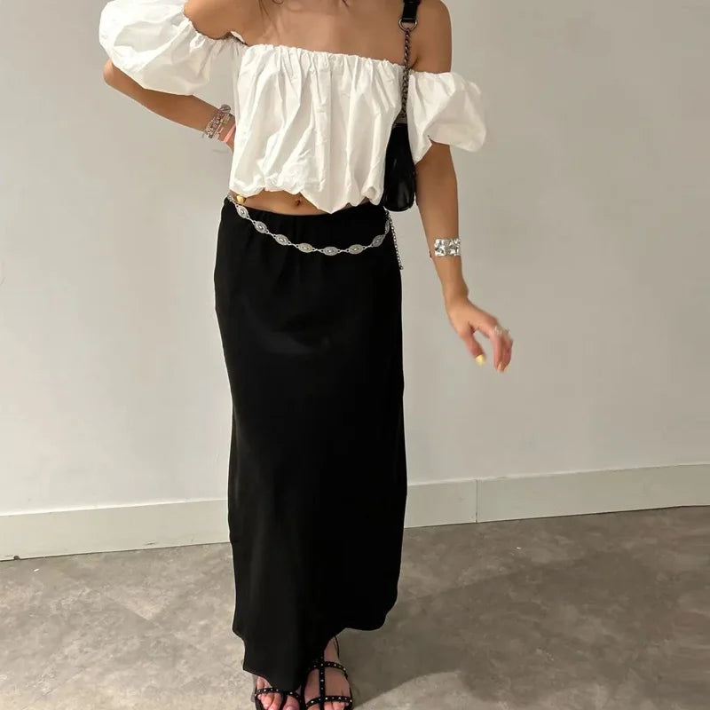 Women's High Waisted Satin Maxi Skirt