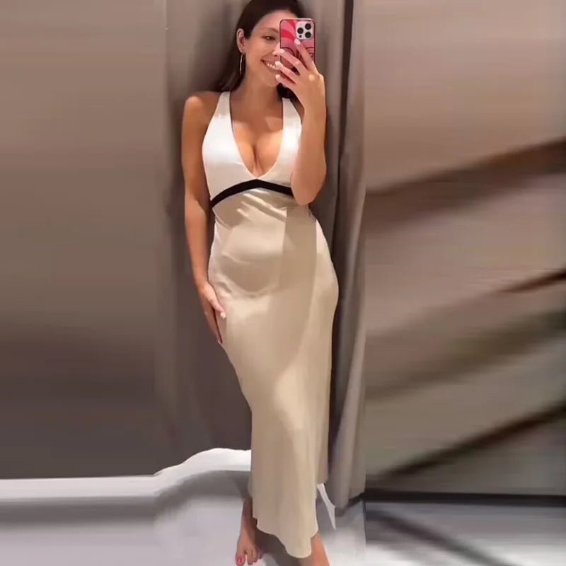 Women's Halter Neckline Open Back Dress