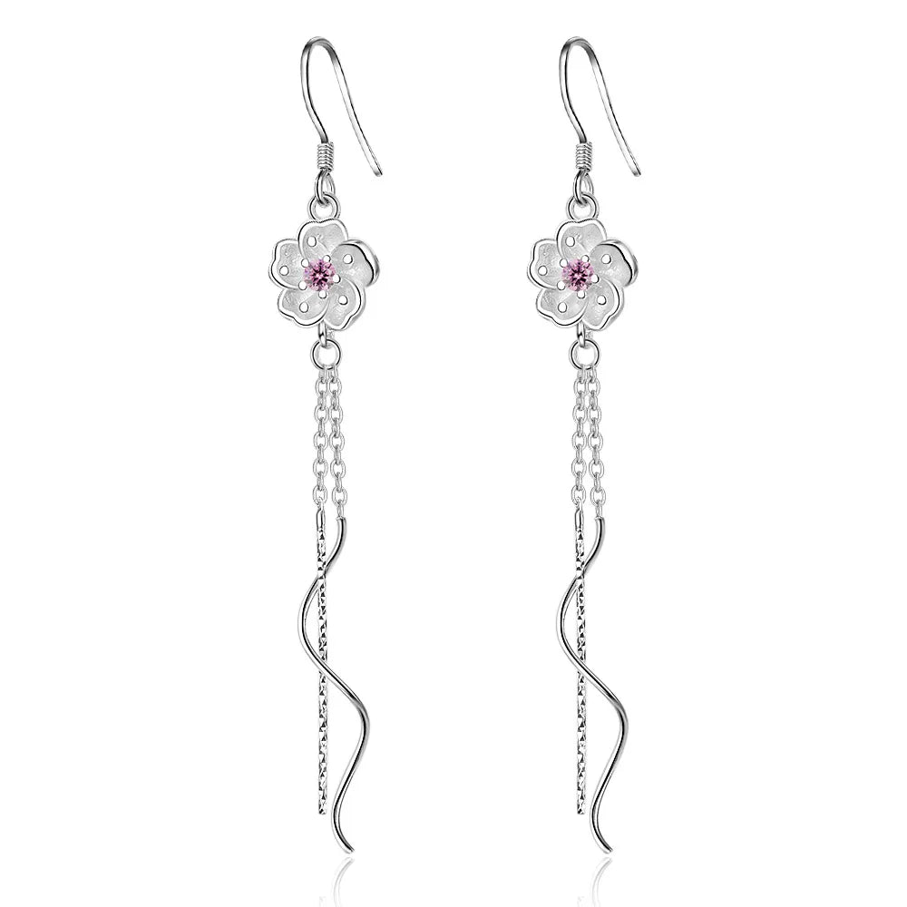 925 Sterling Silver Sakura Tassel Jewelry Set