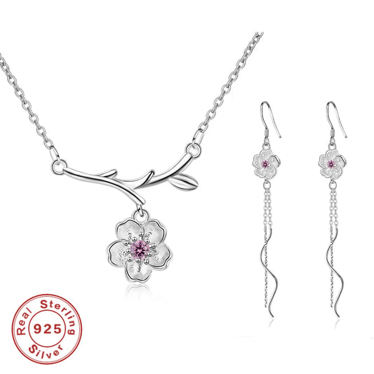 925 Sterling Silver Sakura Tassel Jewelry Set