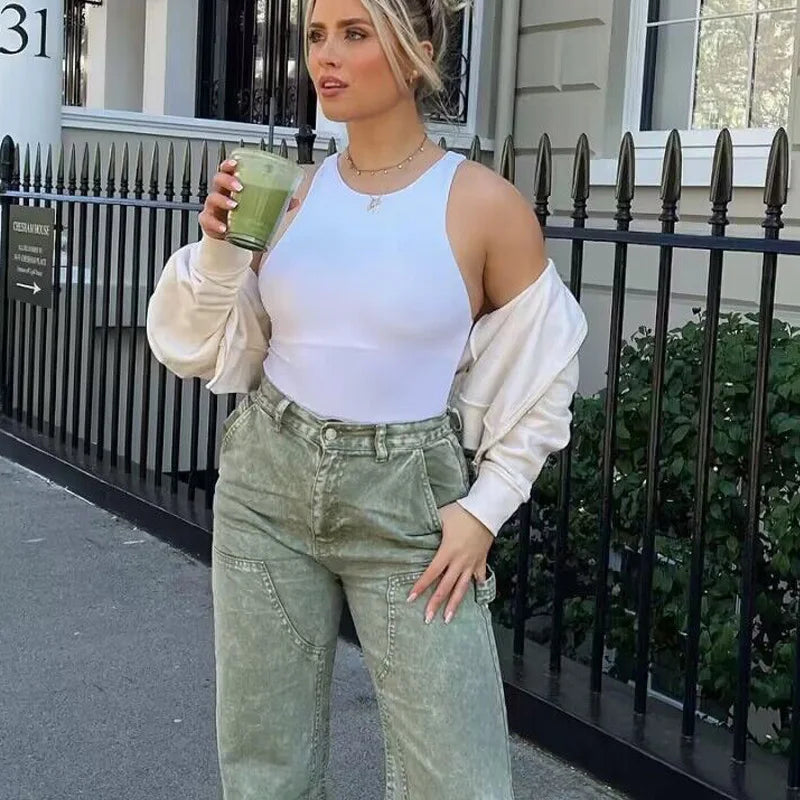 Casual Style Sleeveless Bodysuit